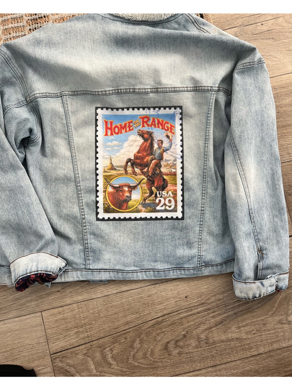 RANCH DRESS’N Light Wash Denim Jacket with Vintage Stamp Graphic